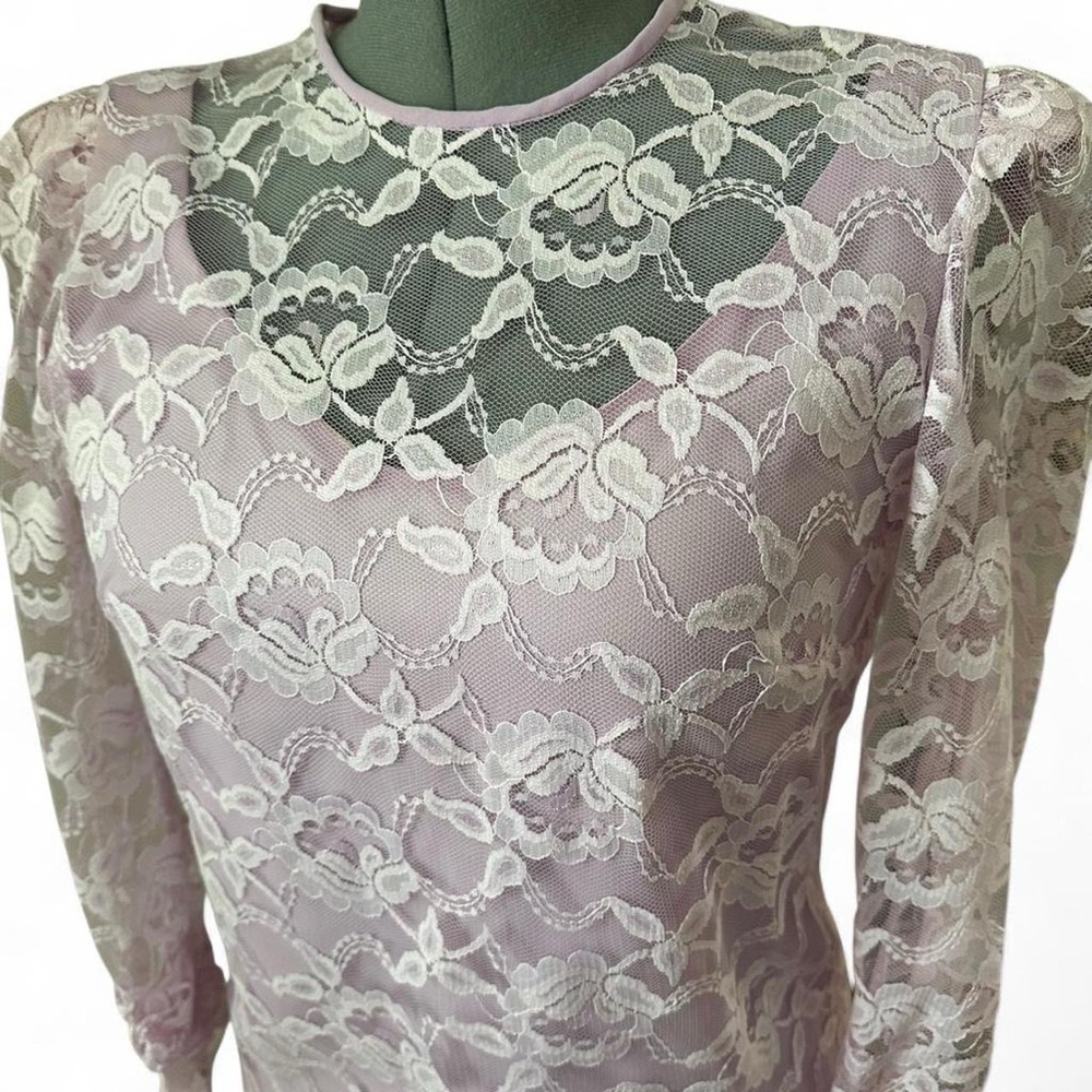 Vintage 70s or 80s Bridal Originals lilac floral lace bridesmaids dress size 10 - Picture 2 of 15